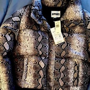 Stylish Apparis puffer NWT, snake print. Awesome new coat. Make offer🎄